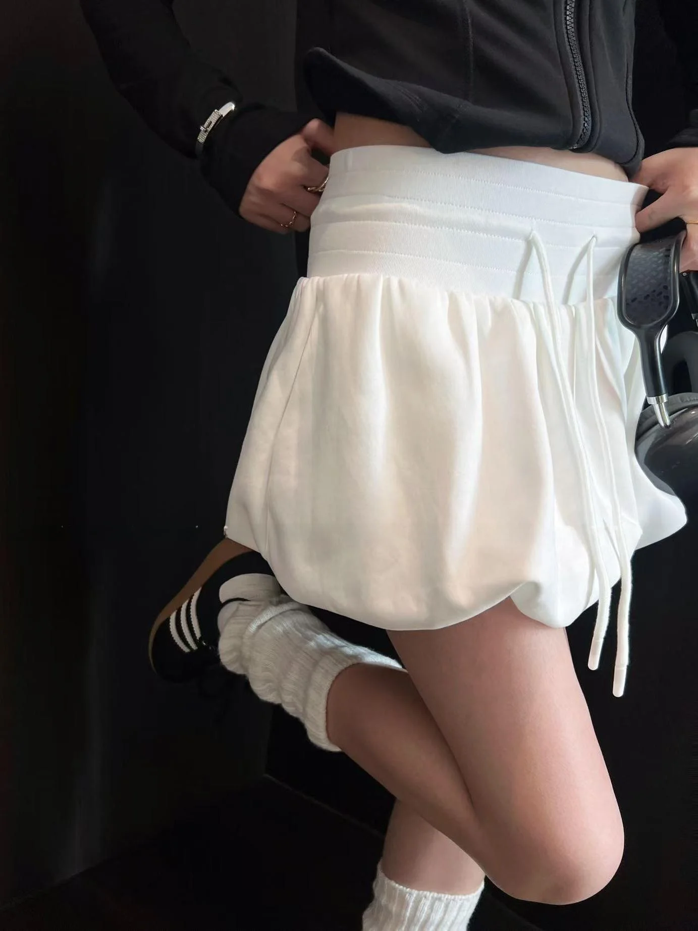 

Bla Bloom f Skirt Women's Faion High Waist A-Line Skirt with Se Pants Korean Sle Dstring Polyester Blend