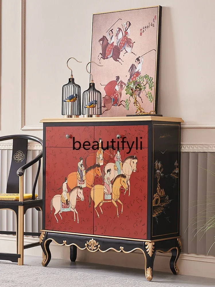 

ss C2024 new retro new Chinese painted characters gold-painted home oak porch partition decorative cabinet