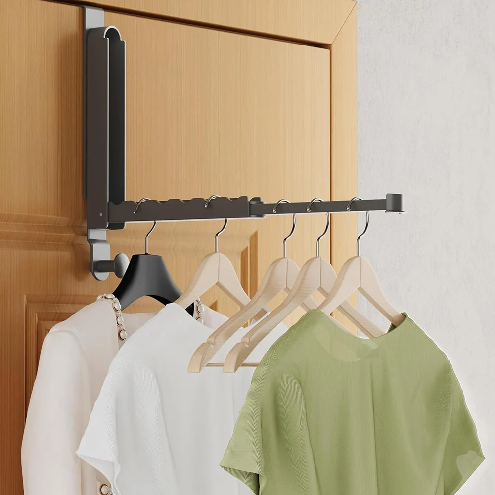 

ABLA-Folding Clothes Drying Rack, Aluminum Alloy Over The Door Hanger With Retractable Rod, Foldable Portable For Bathroom