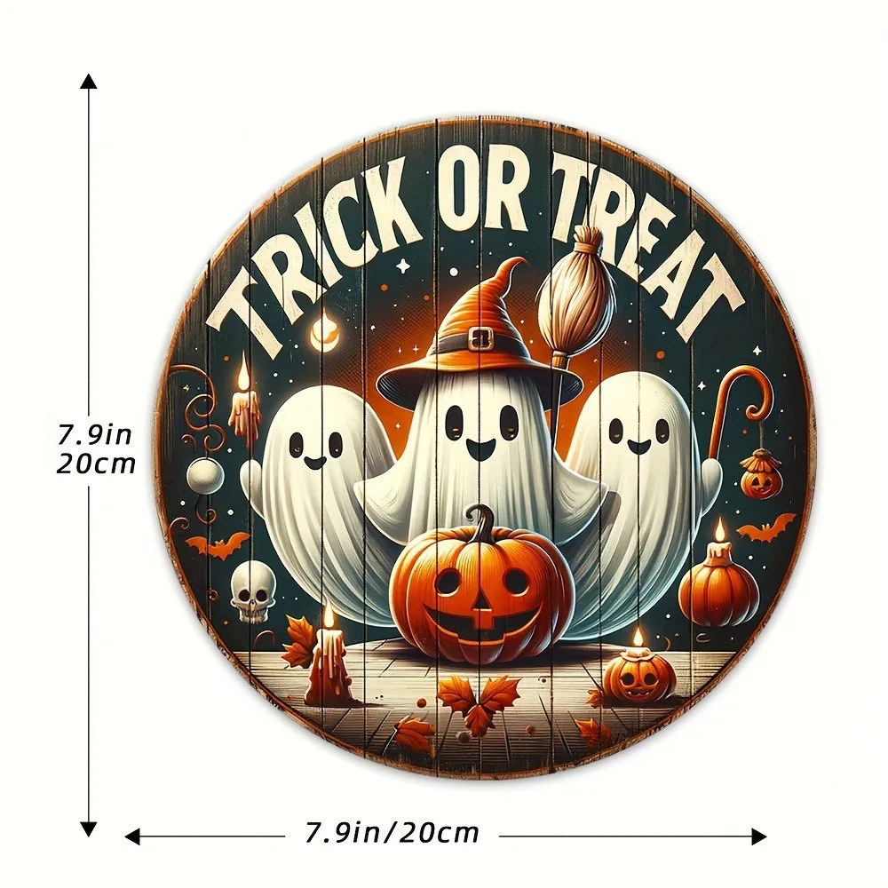 2D Retro Halloween Circular Wooden Sign - 'Trick or Treat' Pattern, Suitable for Home, Porch, Party, Holiday Decoration, Gifts