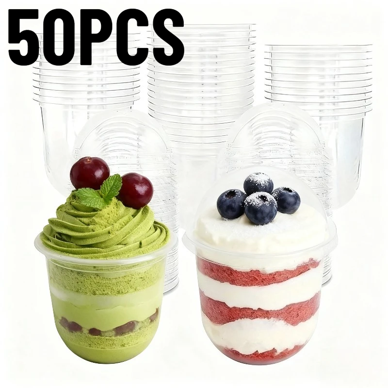 

50 шт. одноразовые прозрачные пластиковые стаканчики с крышками, десертные стаканчики, подходящие для повседневной жизни, Рождества, дня рождения, кемпинга, магазины десертов