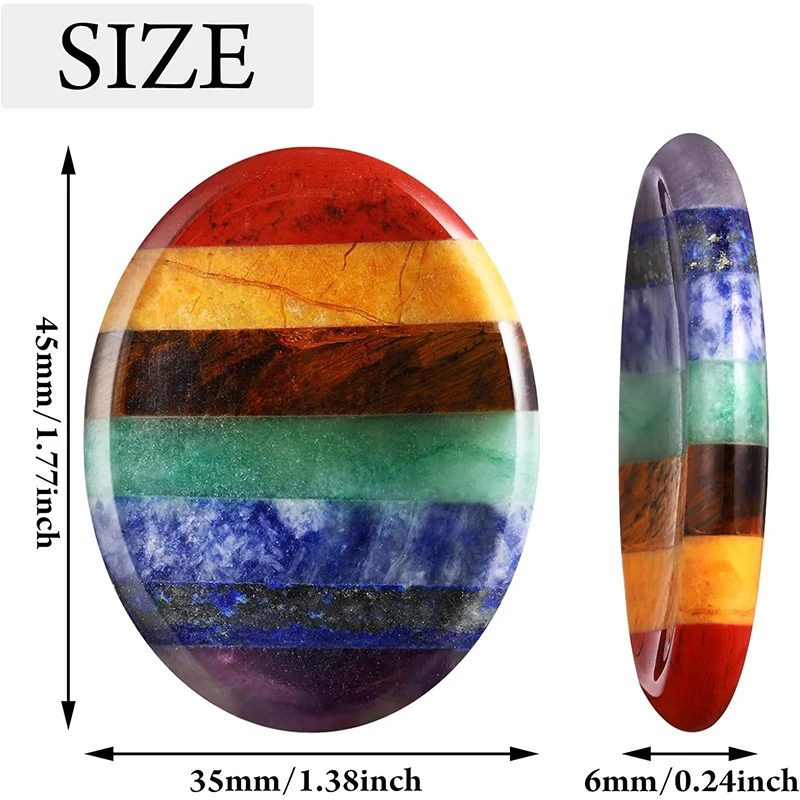 2 Pcs 7 Chakra Thumb Worry Stone Anxiety Crystals Natural Pocket Palm Meditation Stone For Massage Or Scraping On Face And Back