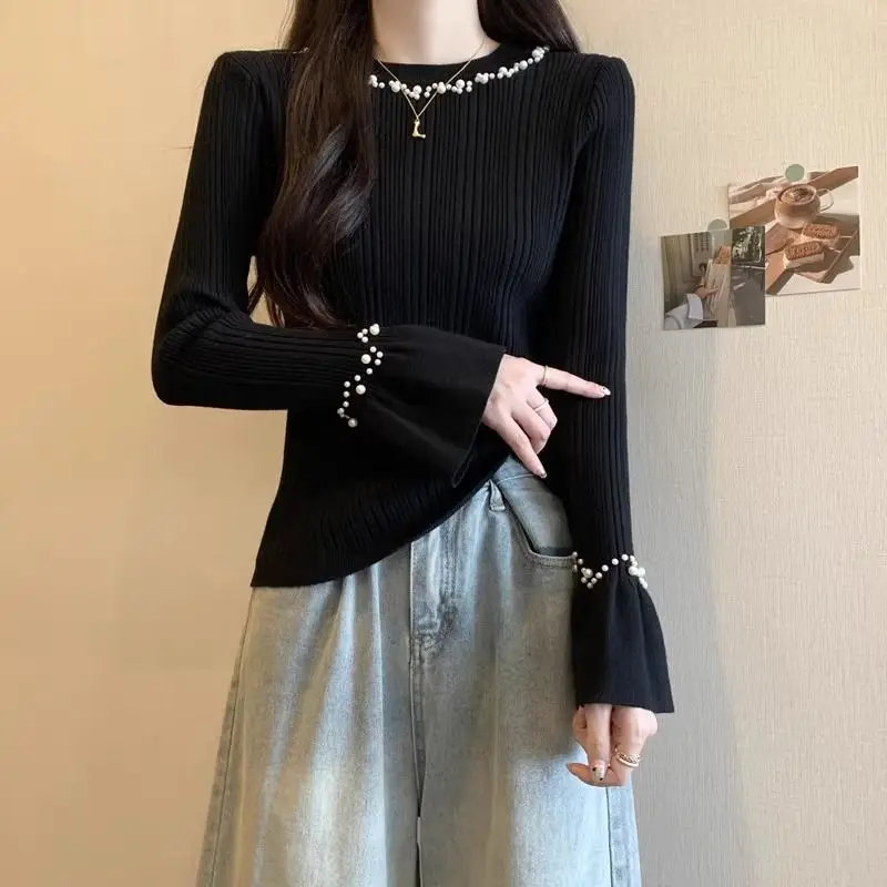 Korean Slim Youth All-match Pullovers Top Autumn Winter New Long Sleeve Solid Color Fashion Sweaters Sweet Elegant Women Clothes