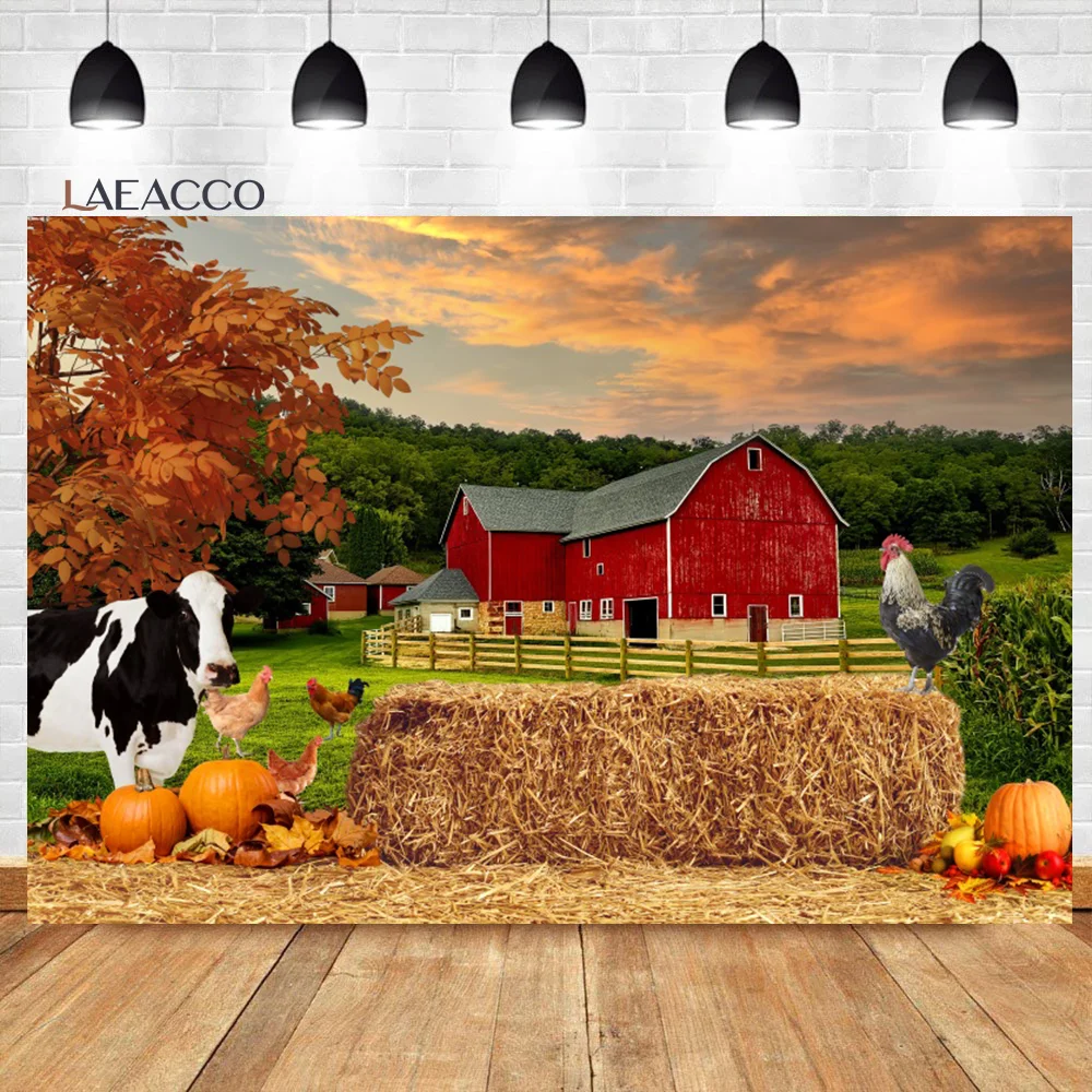 

Laeacco Autumn Countryside Farm Scene Photography Backdrop Rural Farmland Cute Animal Straw Kids Birthday Portrait Background