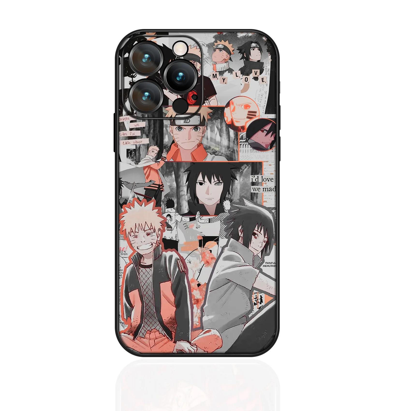 MINISO Case for iPhone 16 Anime Sasuke Naruto-s Friendship Soft Silicon Black Cover for iPhone 16 15 14 13 12 11 Pro Max Plus