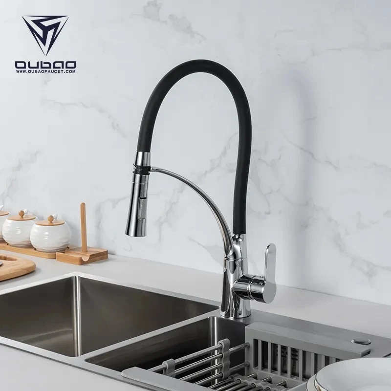 High Quality Pull Out Kitchen sink faucet Chrome Fashion Modern Flexible Hose Silicone Kitchen Shower Splash Faucet Tap Hot Cold