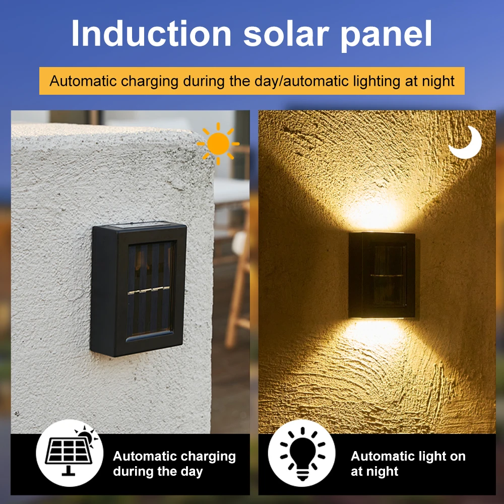 Luz Solar de pared para exteriores, 2 Led, Sensor de luz Solar rectangular, impermeable, para patio, garaje y porche