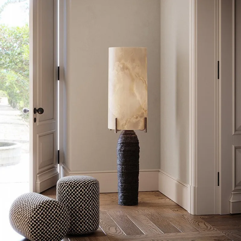 Wabi sand wind imitation marble floor lamp American retro hotel bed and breakfast decorative lamp