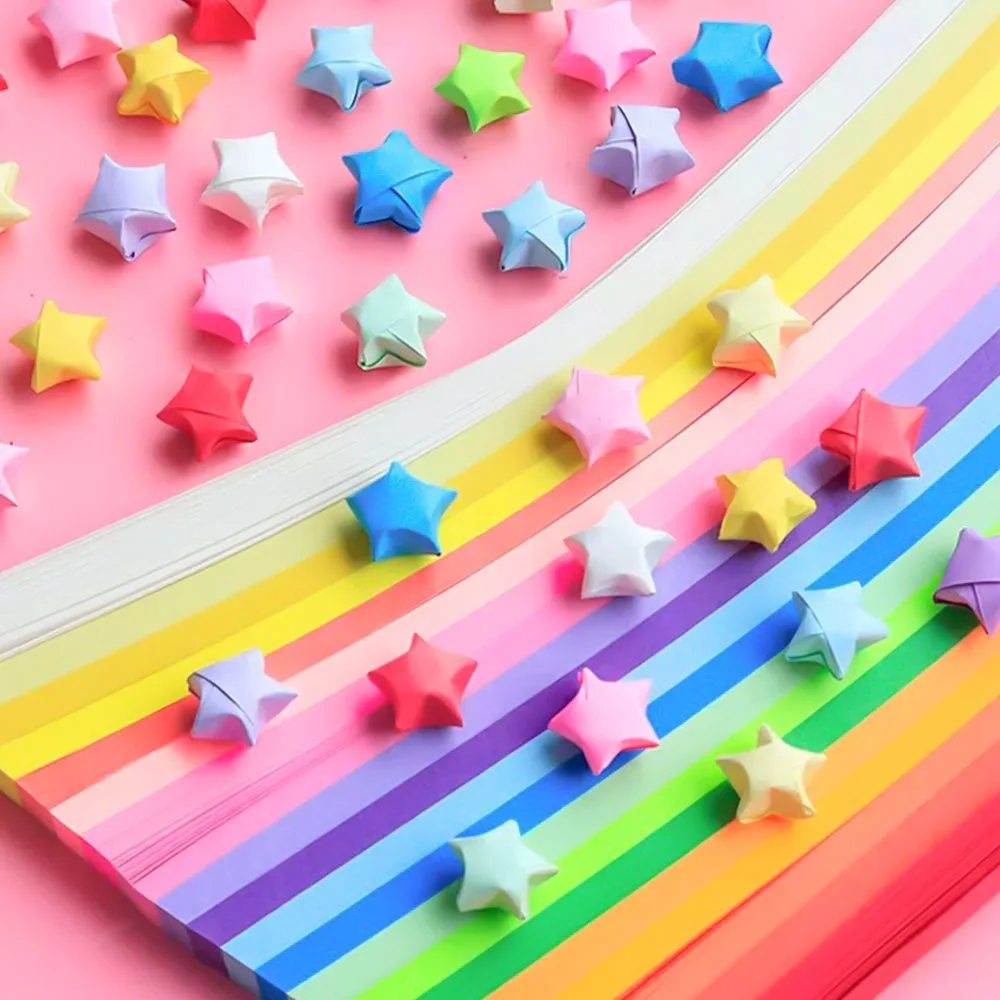 540Pcs Rainbow Gradient Origami Star Paper Strips Double-Sided DIY Craft for Scrapbook Gift Wrapping Home Decor Party Supplies