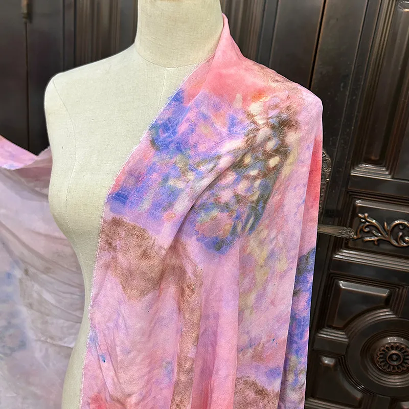 1 meter 100% Mulberry Silk 17 momme Crepe Silk Fabric Pink Smiling Face Printed 140cm 55