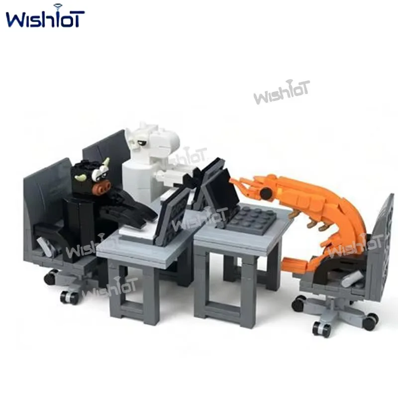 Creative Working Animals Oxen/Horses/Shrimps Model Building Blocks Puzzle Assembled Desktop Ornaments MOC Small Bricks Toy Gifts