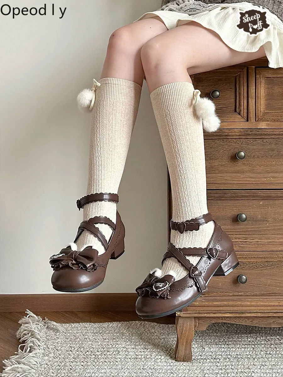 

Sweet Retro Japanese Original Lolita Low-heeled Single Shoes Cute Bow Rabbit Ear Cross Strap Mary Jane Women Single Shoes