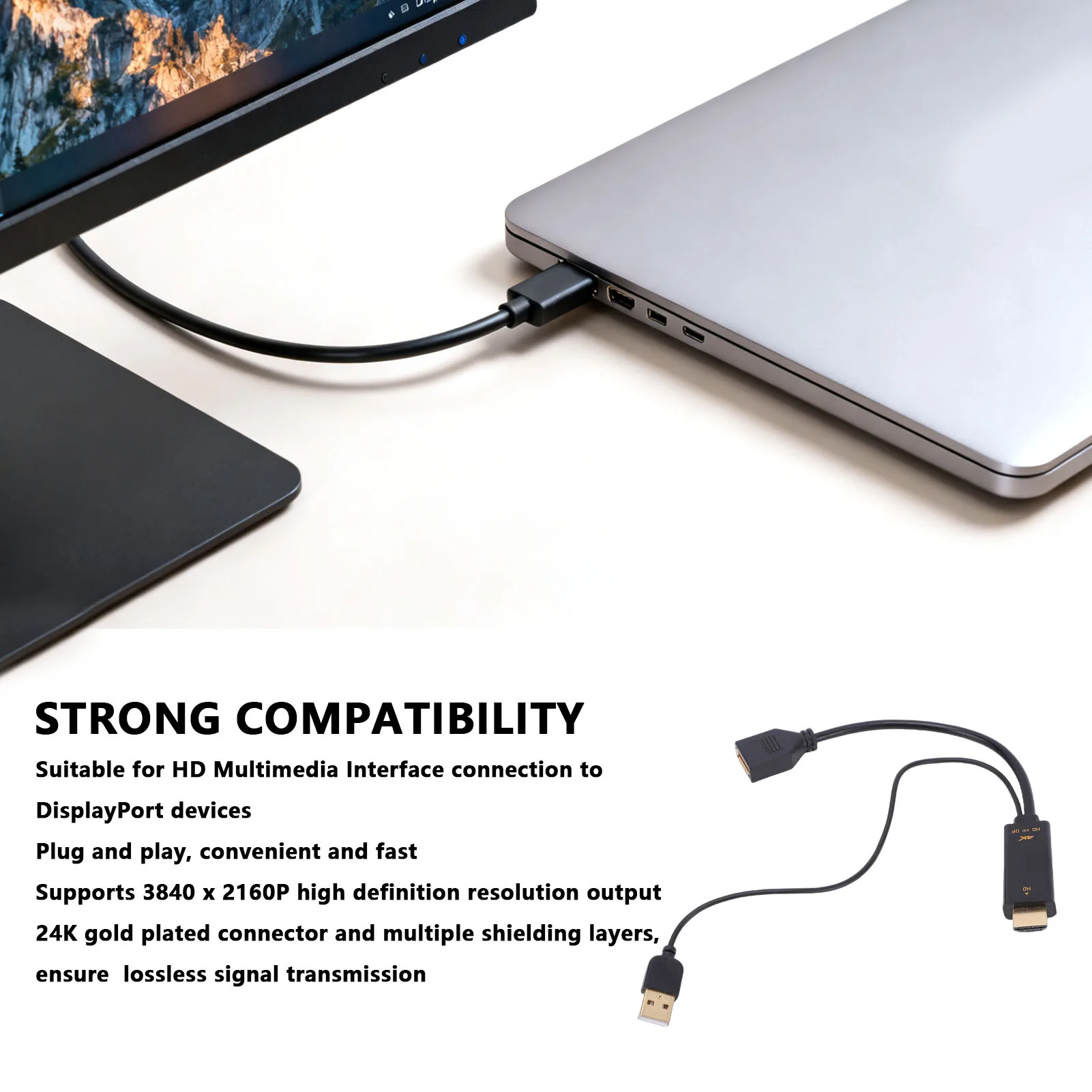 HD Multimedia Interface to DisplayPort Female Cable Adapter 4K 60HZ Lossless Transmission Plug and Play Video Adapter Cable