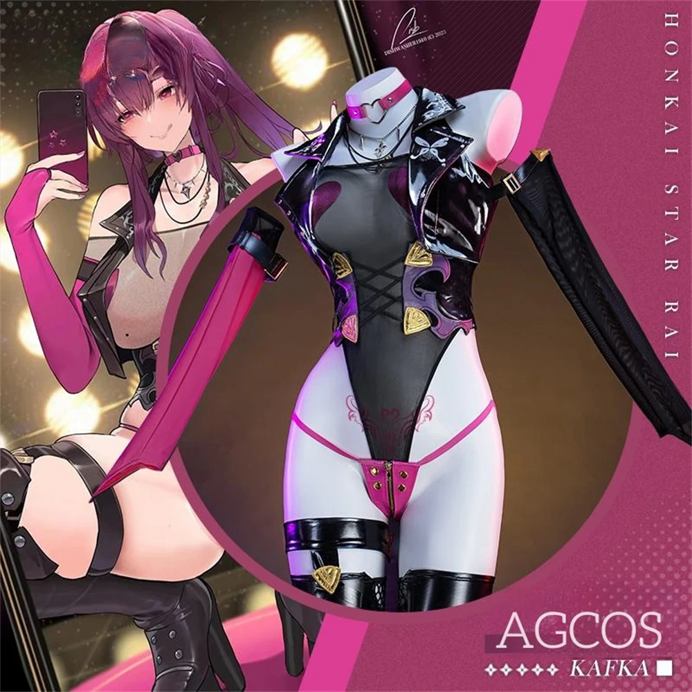 

Костюм для косплея AGCOS из игры Honkai: Star Rail Kafka Doujin, кожаные комплекты, прозрачные сетчатые комбинезоны, сексуальные костюмы для косплея