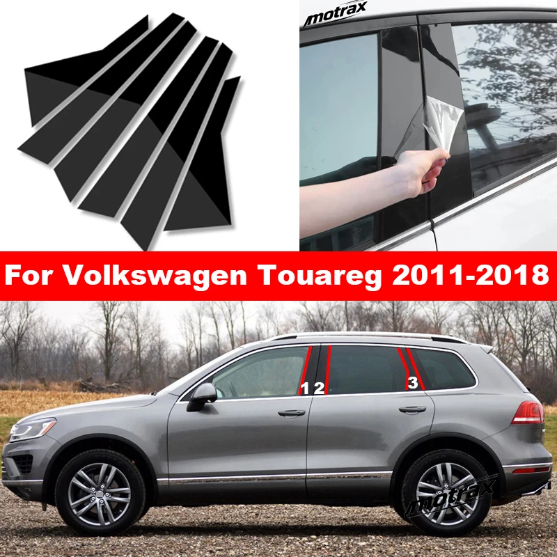 For VW Volkswagen Touareg 2011-2018 Car Door Side Window Decor Pillar Posts Trim Cover Sticker Glossy Accessories