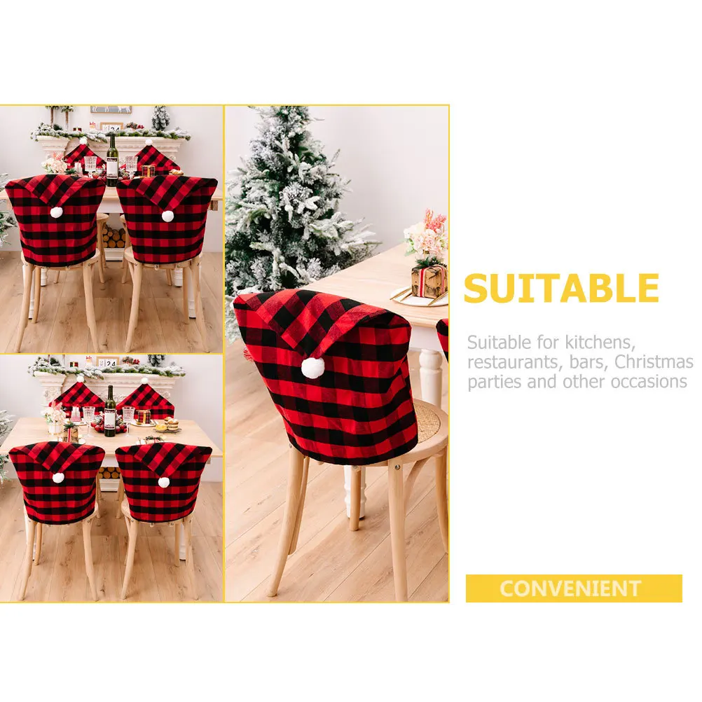 غطاء كرسي عيد الميلاد غطاء مقعد غرفة الطعام أحمر أسود شعرية طباعة واقية كرسي الغلاف لديكور حفلة العطلة #4