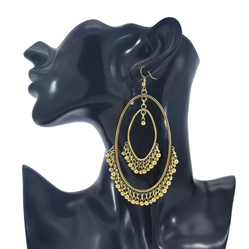 Double Layered Geometric Droplet Shape Bell Earrings Classic European and American New Golden Silver Flat Round Alloy Jewelry