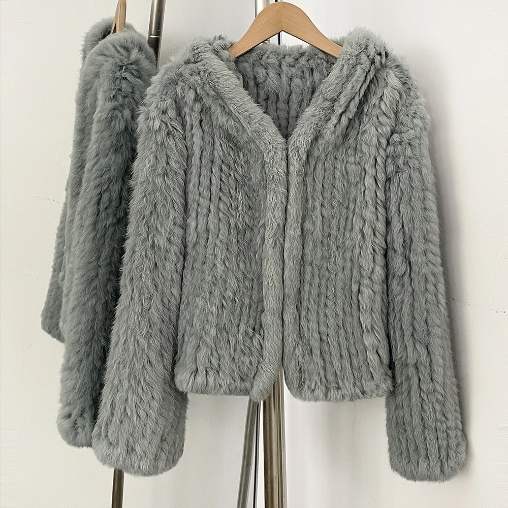 Cappotto in Vera Pelliccia di Coniglio per Donna, Giacca in Pelliccia Naturale Spessa, Morbida e Calda, Elegante e Lussuosa per l'Inverno, Abbigliamento Casual Premium