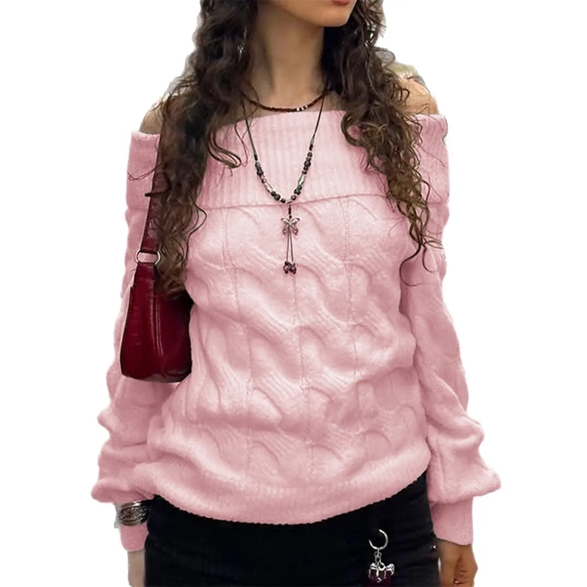 Fashion Off Shoulder Sweater for Women 2025 Autumn Korean Fashion Sweaters Tops Long Sleeve