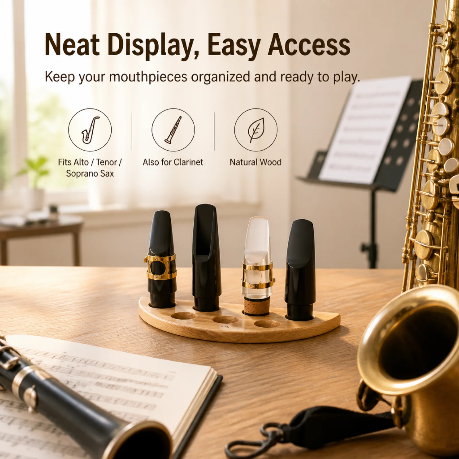Saxophone Mouthpiece Stand Clarinet Mouthpiece Holder Multi-Compartment Musical Instrument Accessory for Music Students, Rehears