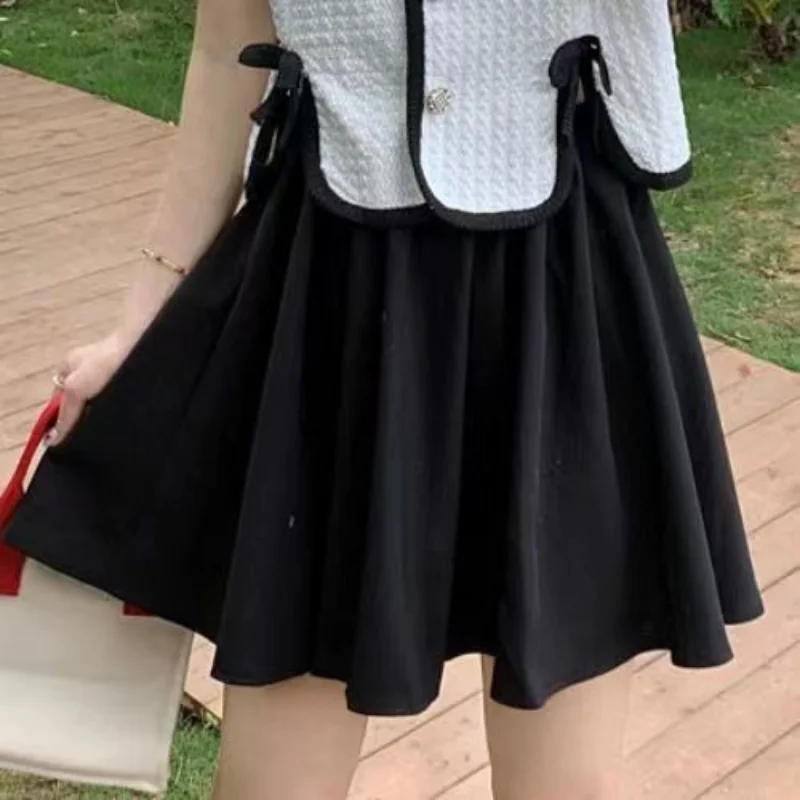 2 Pcs Sets Women Panelled Vintage T-shirts Elegant Folds Mini Skirts Aesthetic Summer Dating Basics Holiday Mujer Casual Ulzzang