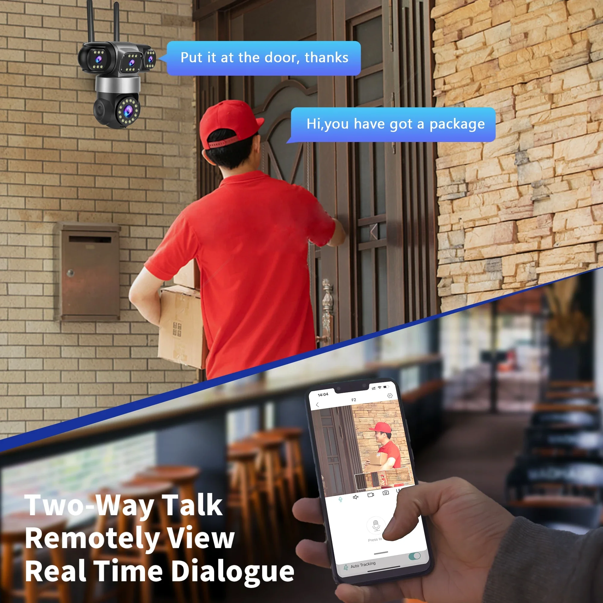 AIOOK Outdoor Camera HD Four Lens 20MP WIFI Night Vision Waterproof Video Camera 16X ZOOM Motion Tracking Two Way Intercom CCTV