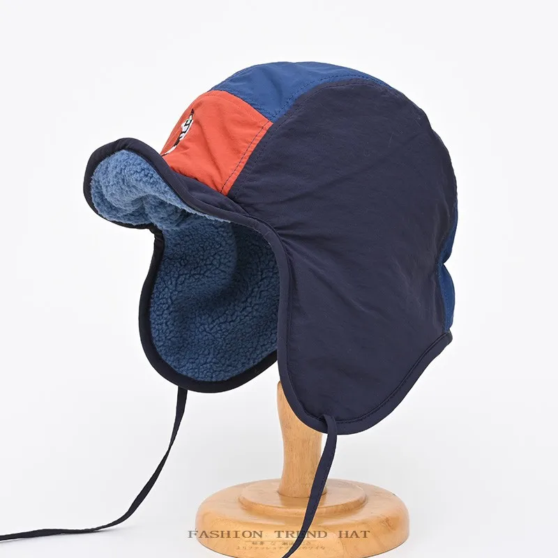 2027 Retro 5-Panel Color Matching Cycling Cap Men Women Autumn Winter Fleece Warm Ear Protection Ski Pilot Bomber Hat
