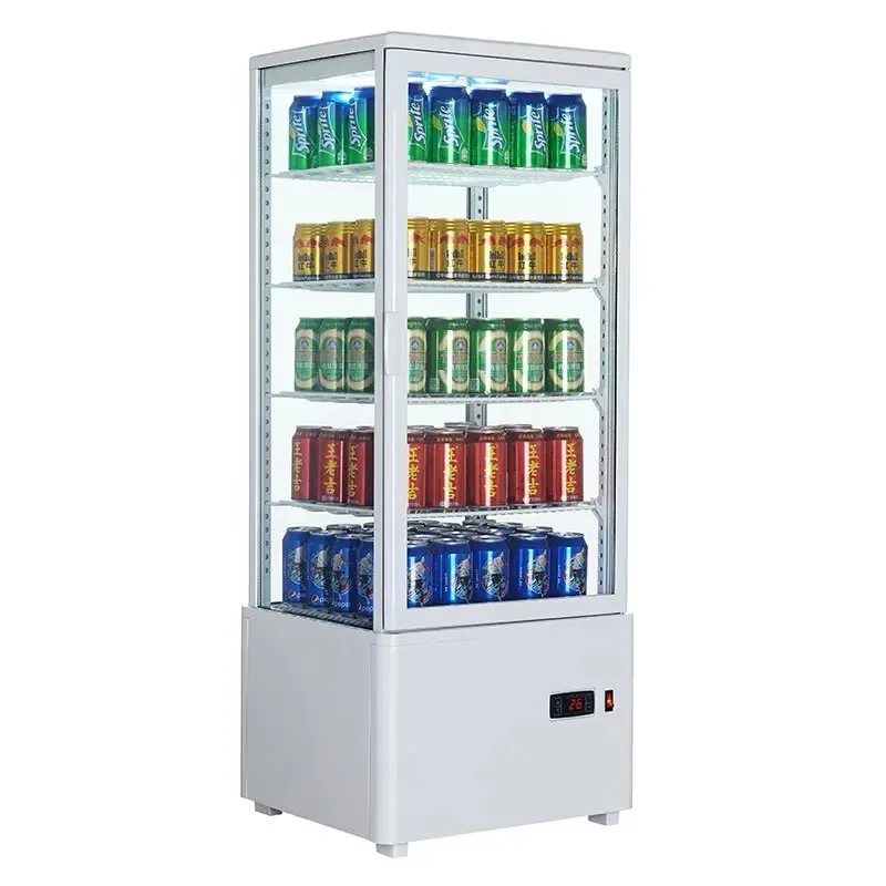 Four-sided glass refrigerated display fresh-keeping cabinet commercial vertical beverage small string of fragrant fruit cake ref
