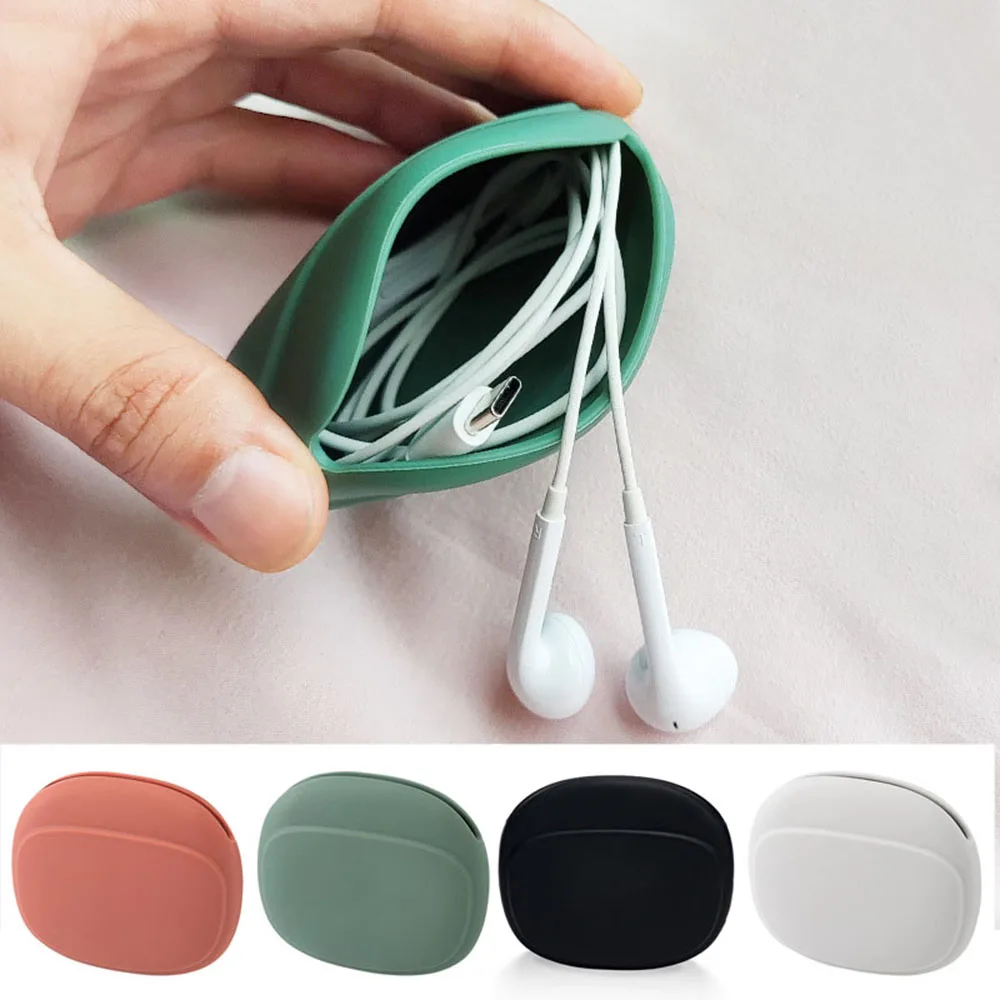 Portable Convenient Silicone Headphone Bag Data Cable Organizer Wired Case Coin Purse Small Item Storage Bag For Travel Business