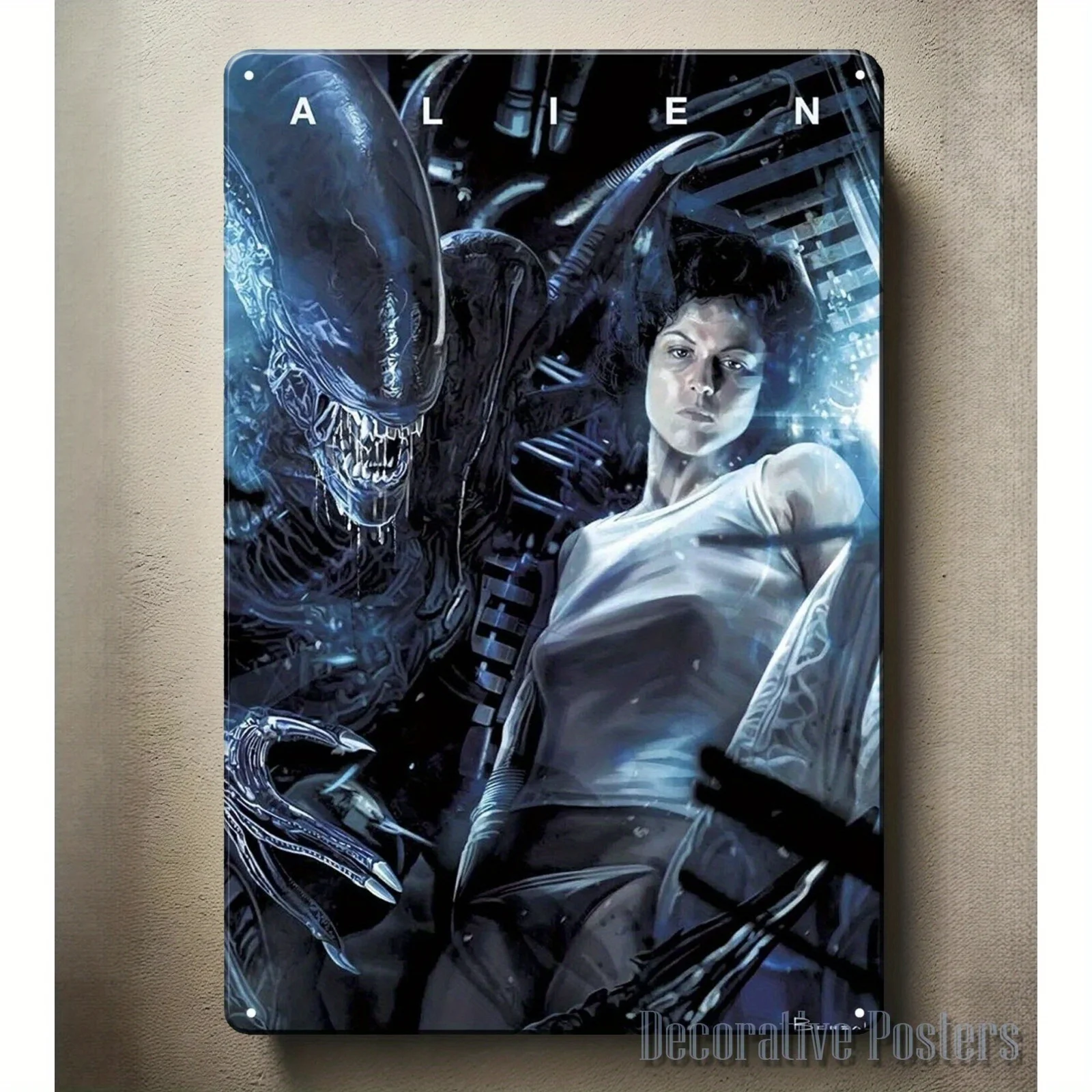 Alien Movie Metal Poster - Xenomorph & Ellen Ripley Retro Sci-Fi Decor - Heavy-Duty Iron Tin Sign Plate ( ) - Alien Film Art