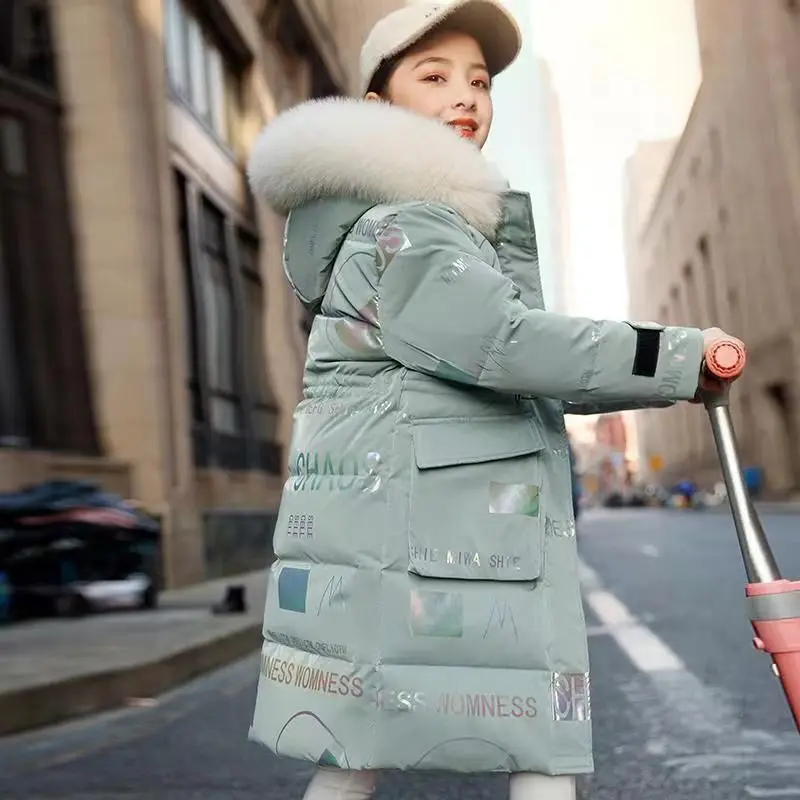 Parka de invierno con diseño de moda para niña, abrigo largo para niños, ropa de abrigo con letras para adolescentes, ropa de abrigo acolchada impermeable, 4-14 años, 2024