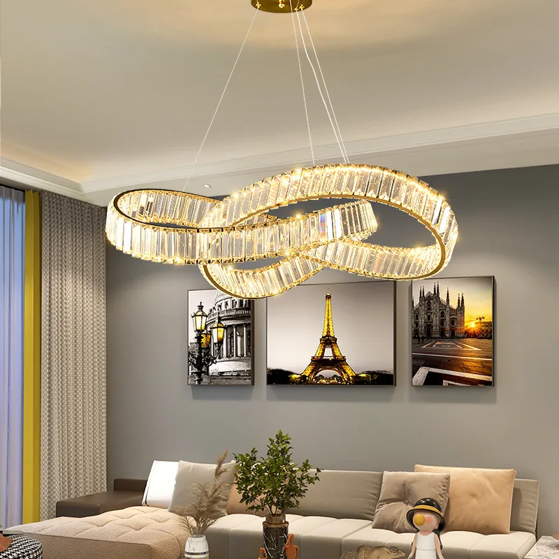 

Light Luxury Living Room Modern Simple Restaurant Bedroom Creative Trifolium Flower Designer's Spiral Crystal Pendant Lamp