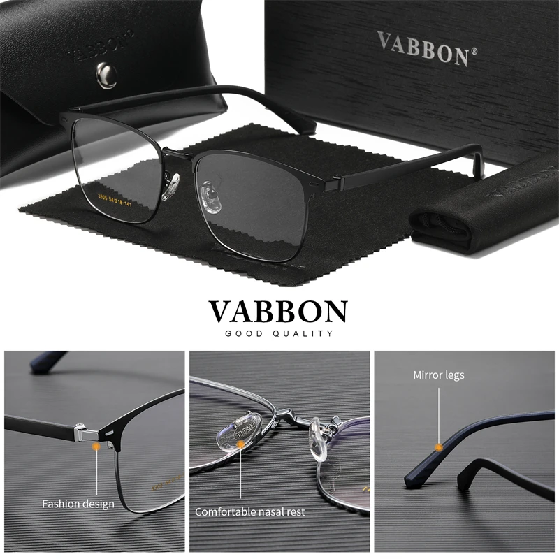 Vabbon New Men's Business Anti-Blue Light Half-Frame Eyeglasses Luxury Ultra-Light Comfortable Trendy Driving Non-Prescription Glasses, Premium Gift 3305