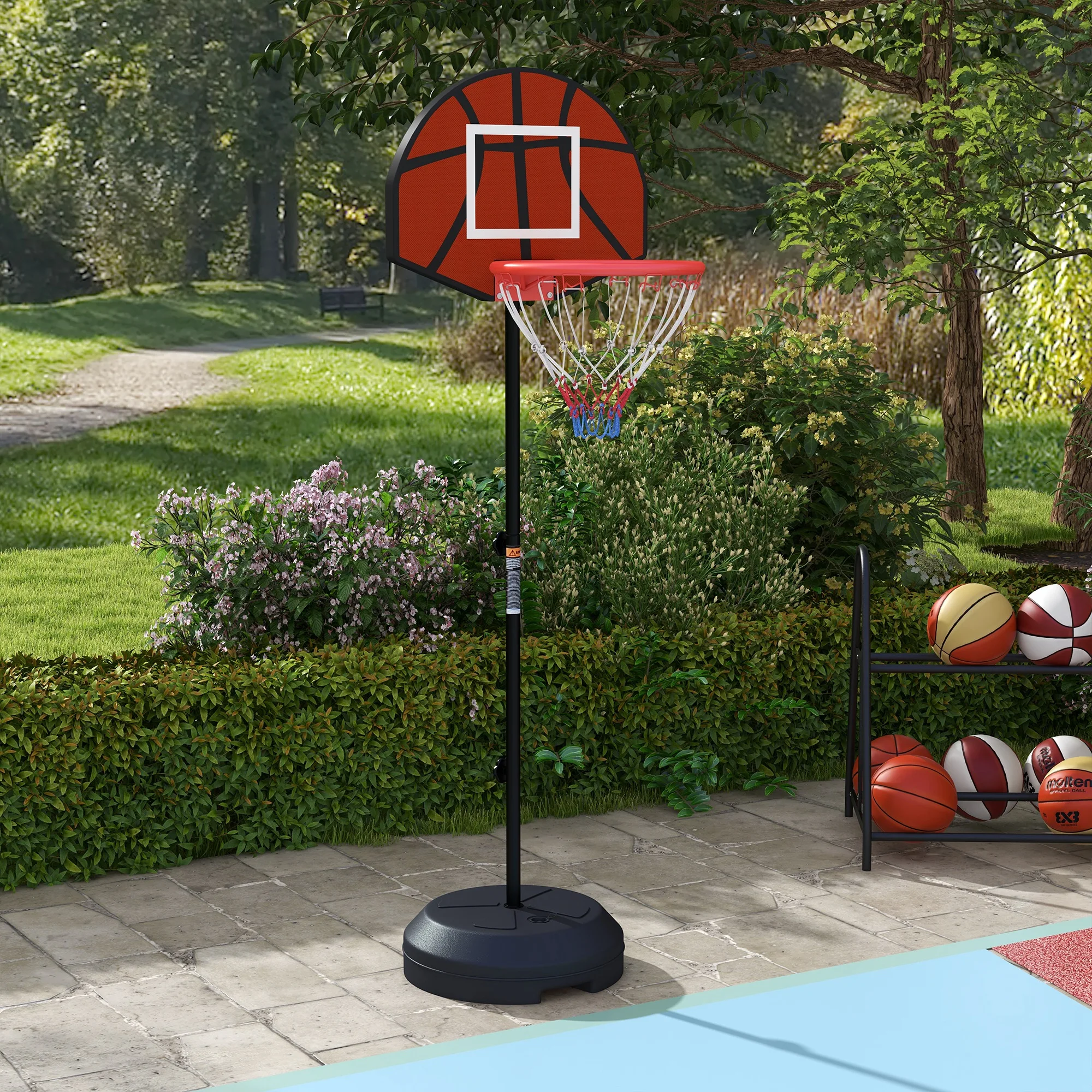 Support de panier de basket réglable 129-179 cm avec cible magnétique, ensemble de jeu 2-en-1 pour intérieur et extérieur, structure en acier, panneau arrière résistant aux intempéries, 2 niveaux de hauteur, base remplissable de sable ou d'eau