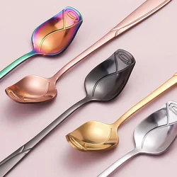 Long Handle Teaspoon Stainless Steel Rose Mixing Spoon Unusual Teaspoons for Dessert Honey Salad Tea Coffee Spoons New Year Gift