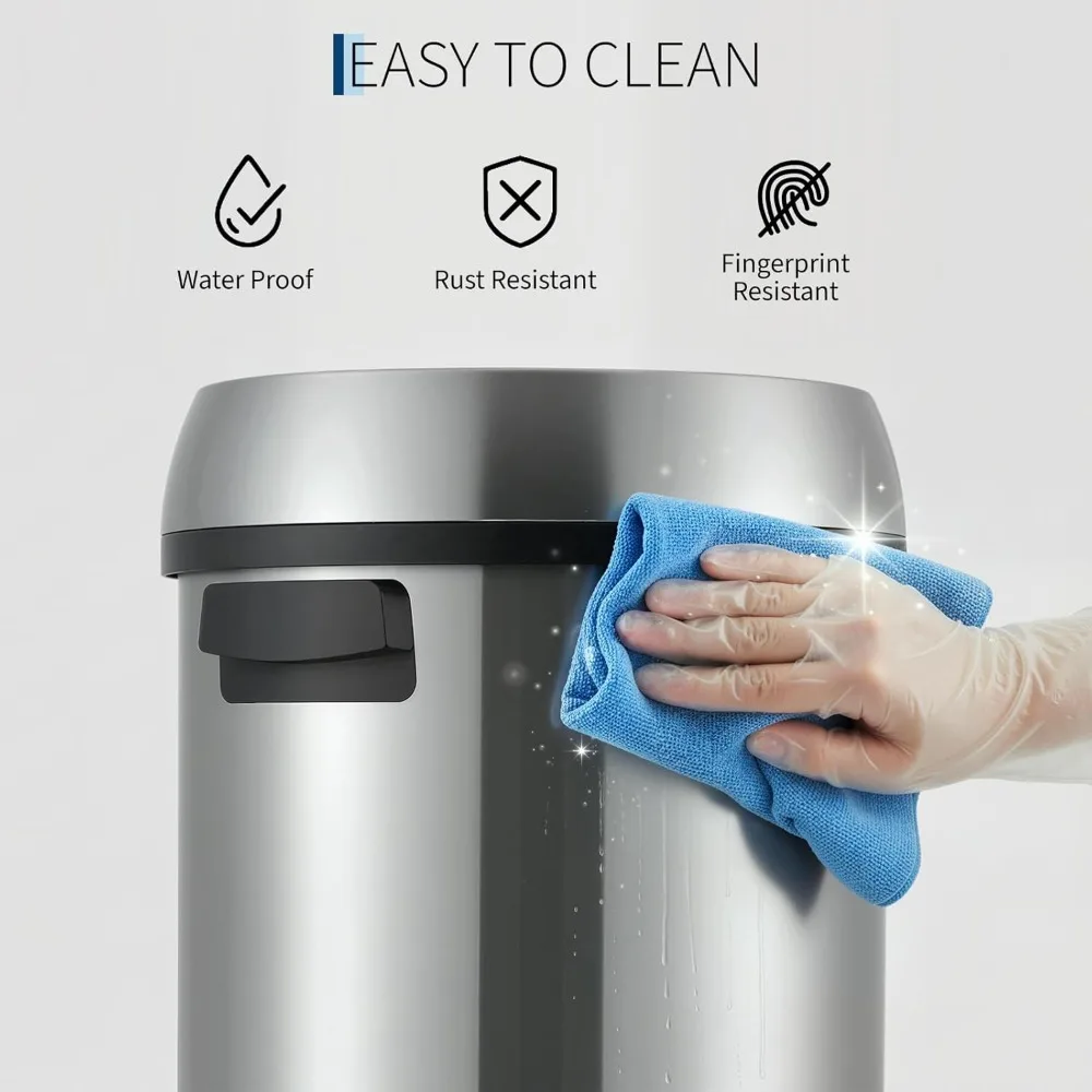 

US Shipping Hot New 65L 17Gal Heavy Duty Open Top Commercial Kitchen Trash Can Fingerprint Resistant Stainless Steel Waste