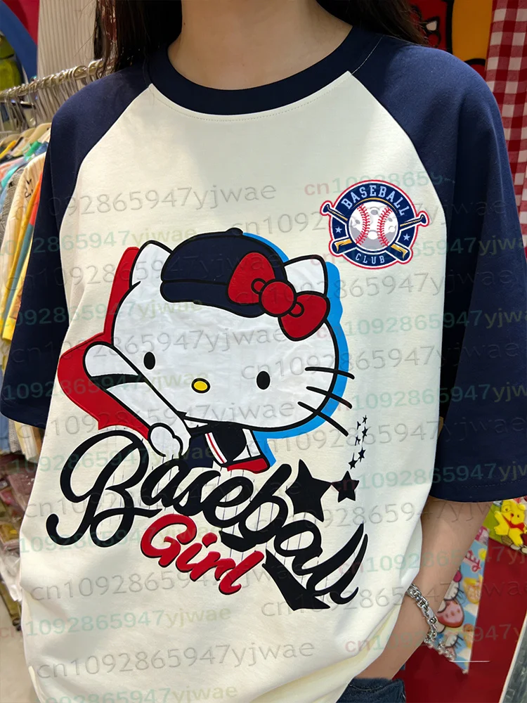 

Cartoon Hello Kitty Tshirt Fashion Sportswear WomenMen V-neck Pajama Casual Lightweight Breathable Unisex Streetwear Casual Tops