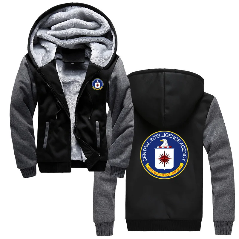 USA CIA Winter Hoodie Man Cool zipper Sweatshirt Funny Man Cotton Men Cotton Jacket Thicken Clothing Harajuku