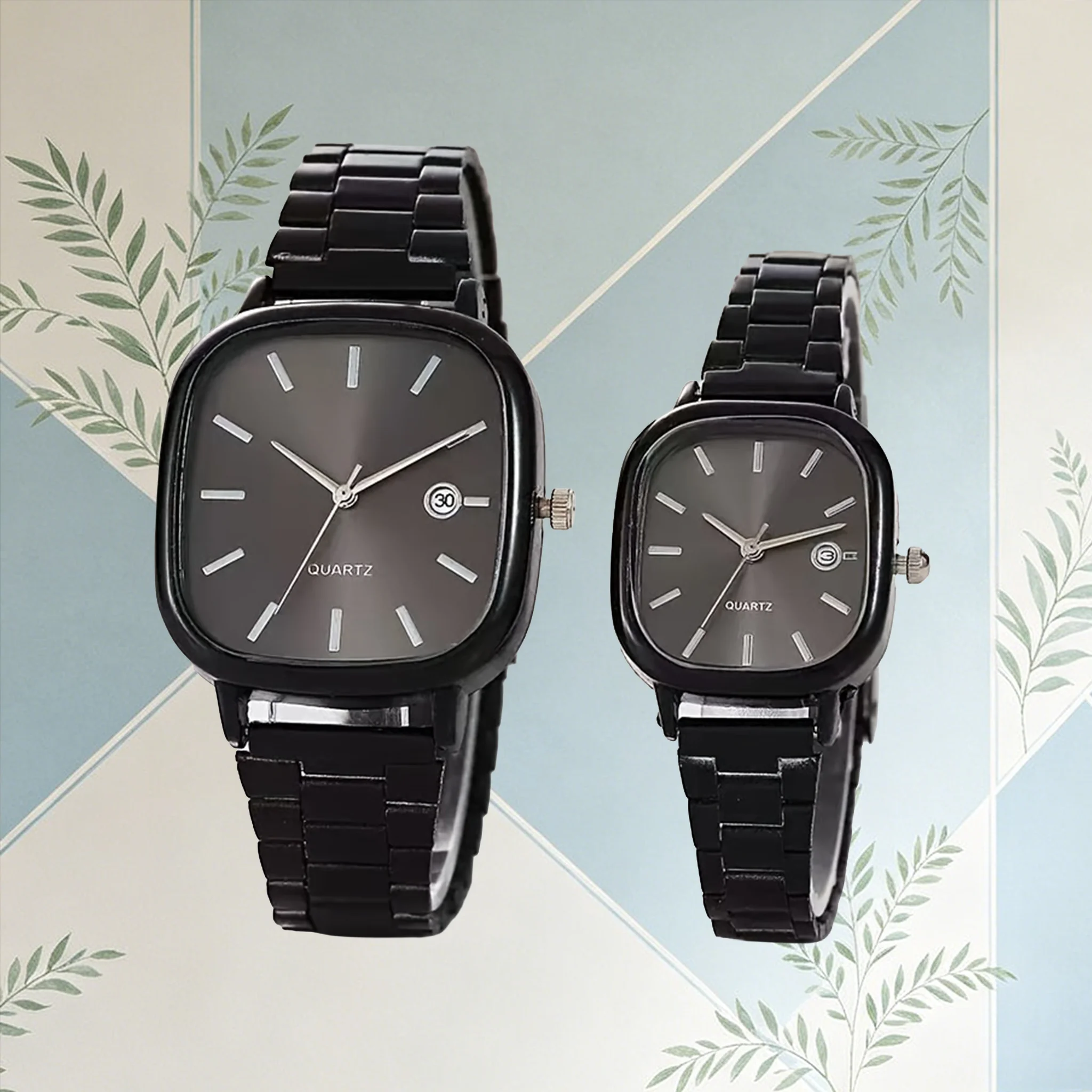 Couple's Quartz Watches for Men Women - Minimalist Square Black Stainless Steel Band Watch with Date, Fashion Casual Waterproof