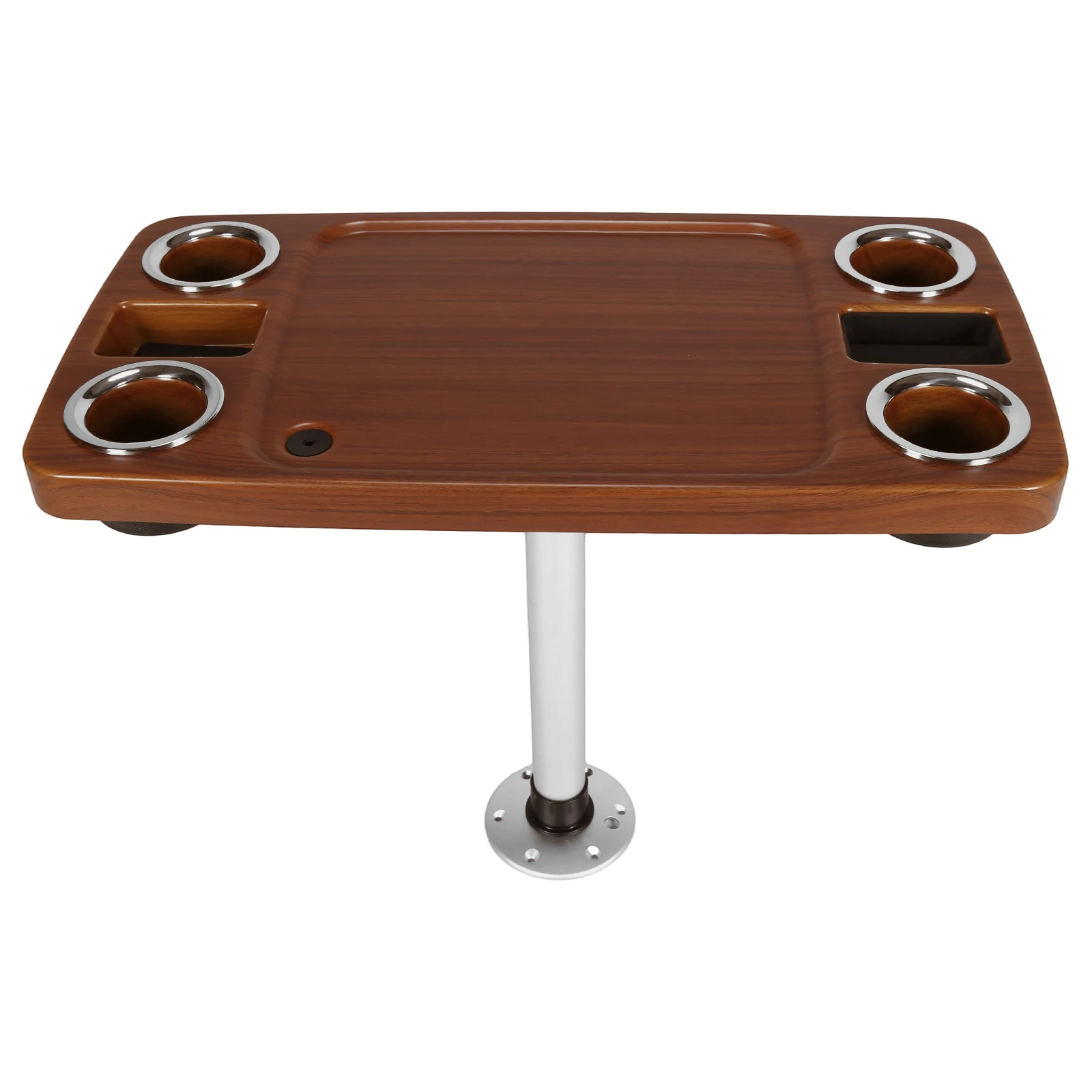 

Marine RV Outdoor Boat Tea Table 4 Drink Holders 2 Phone Stands 34X18 Inch Wood Grain Balcony Table Plastic Ship Accessories