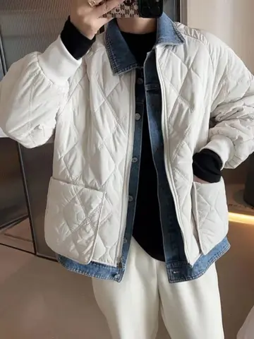 가짜 두 조각 면 재킷 여성용 짧은 가벼운 여성용 데님 짧은 가벼운 가짜 두 조각 면 재킷 면 코트 면 재킷 Best5