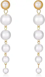 Simulated Pearl Long Clip on Earrings Without Piercing for Women Wedding Party Ear Clips Gift