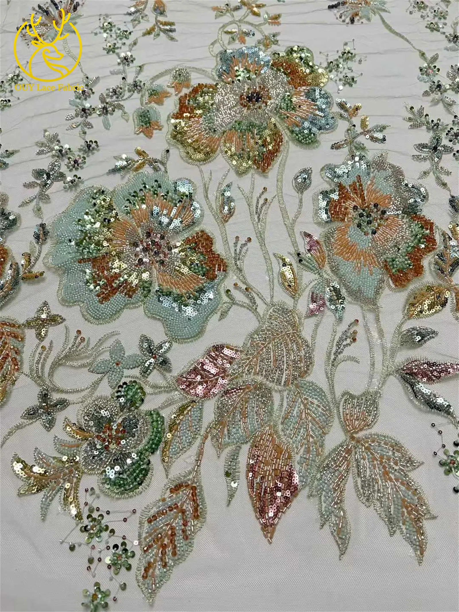 Afrikanischer schwerer Perlen-Spitzenstoff, 5 Yards, luxuriöse französische Pailletten-Spitze, Nigeria-Stickerei, Tüllspitze für Hochzeitskleider – Detail 24
