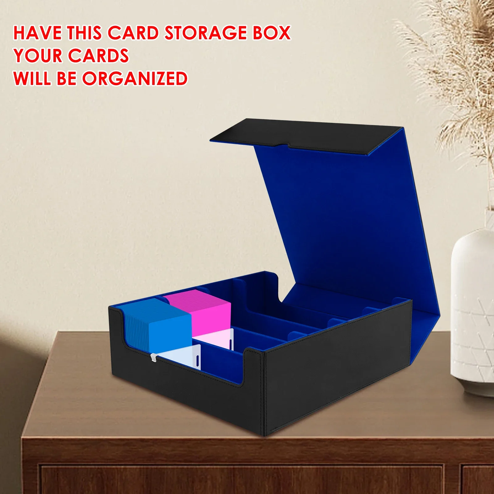 Trading Cards Storage Box PU Leather Commander Card Deck Case 4 Rows Magnetic Closure Card Holder Fits for Magic Game Cards