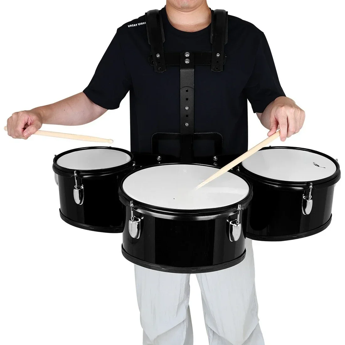 L3117 triple marching drum, multi-track multi-tape back frame, black playing snare drum