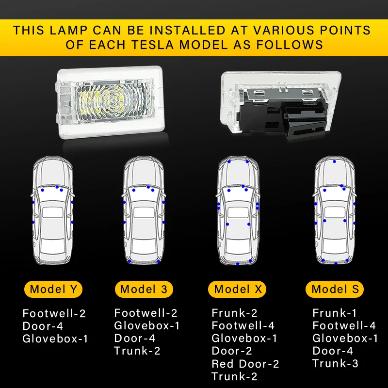 For Tesla Model 3 Y S X LED Atmosphere Foot-Well Lights Car Interior Lighting Floor Door Puddle Decorative Lamp Auto Accessories