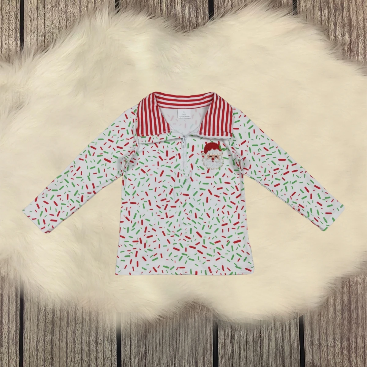 

Baby Kid Boy Embroidery Santa Zipper Shirt Christmas Sweatshirt Children Pullover Clothing Toddler Long Sleeves Shirts Wholesale