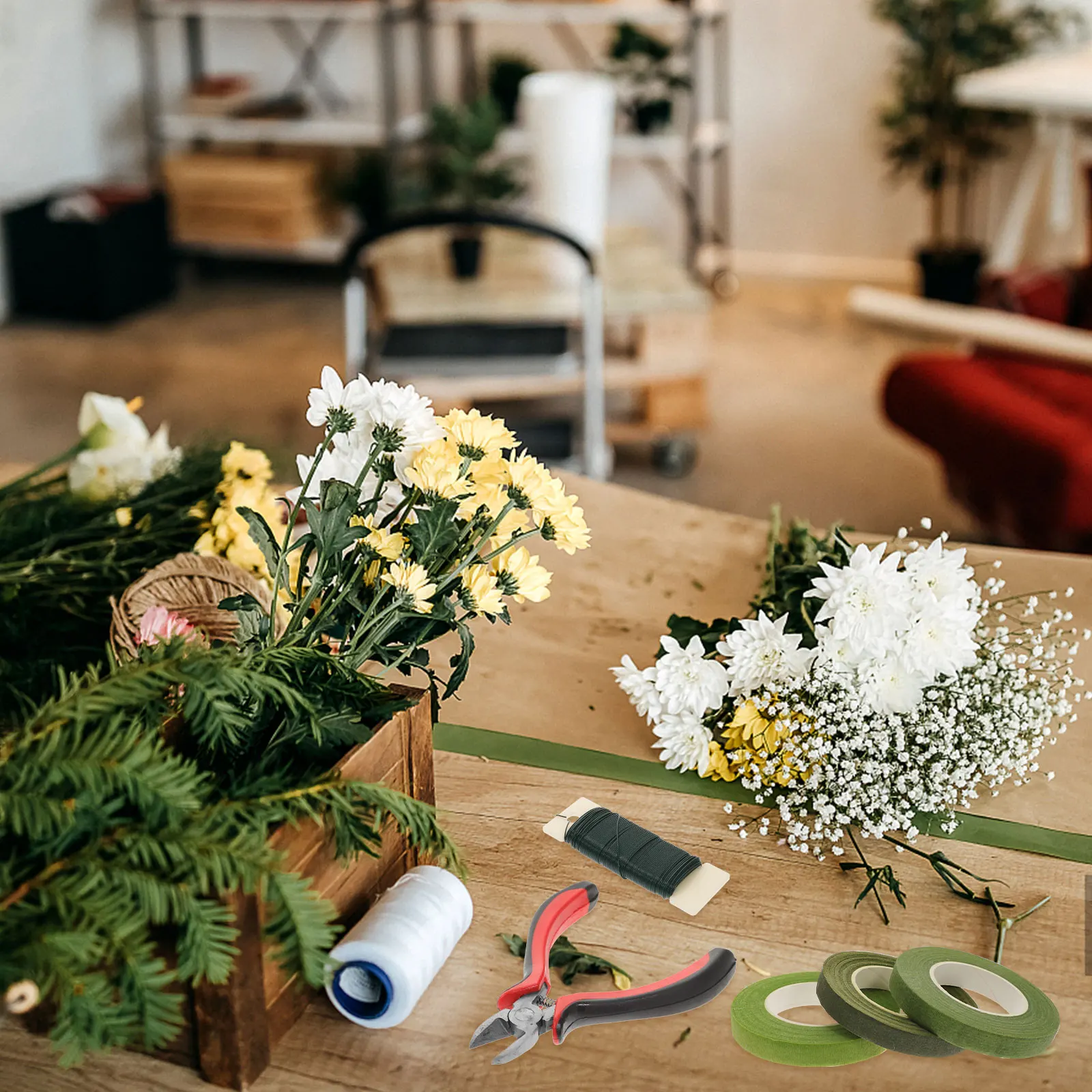 花テープセットプラスチックテープツールキットフラワーアレンジメントツール幹ワイヤーブーケ DIY 工芸家の装飾強力な伸縮性