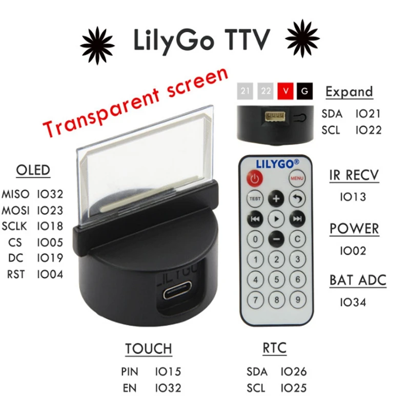 Imagem -06 - Lilygo-ir Controle Remoto com Tela Transparente Oled Mini tv Programável para Arduino Micropython Esp32