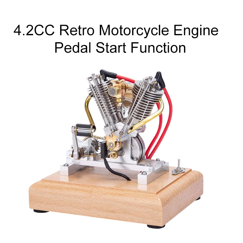 

H08 Mini Gasoline Engine Model Kit - 4.2CC OHV V-Twin 4-Stroke with Pedal Start, DIY Retro Motorcycle Engine for Hobbyists